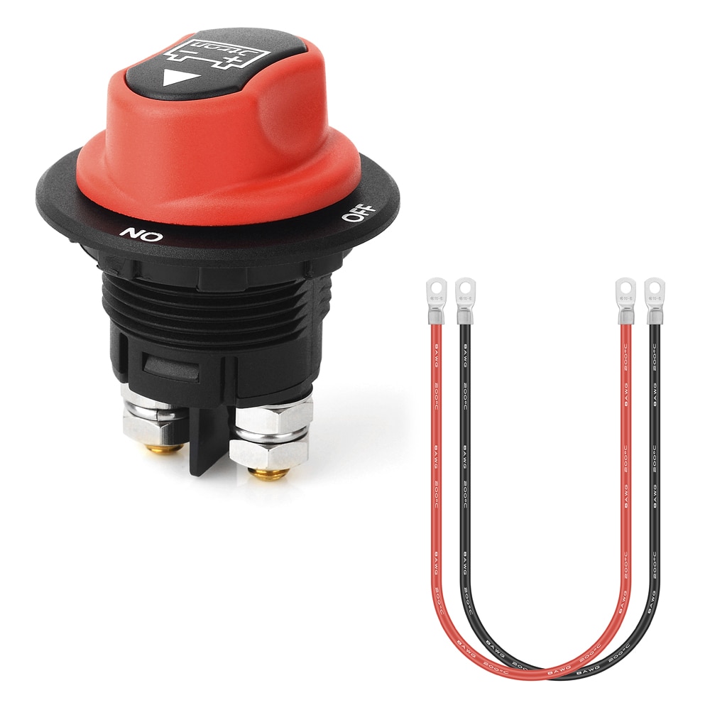 Jtron car battery switch 12v 50A 100A 200A 300A car battery isolator switch + cable wiring connect on-off battery kill switch