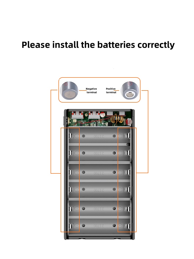 PD100W Schnelllade-Powerbank-DIY-Bausatz, 20 V, 5 A, 6 x 21700 Akku, hochwertig, sicher, kein Lözehn, wiederaufladbar