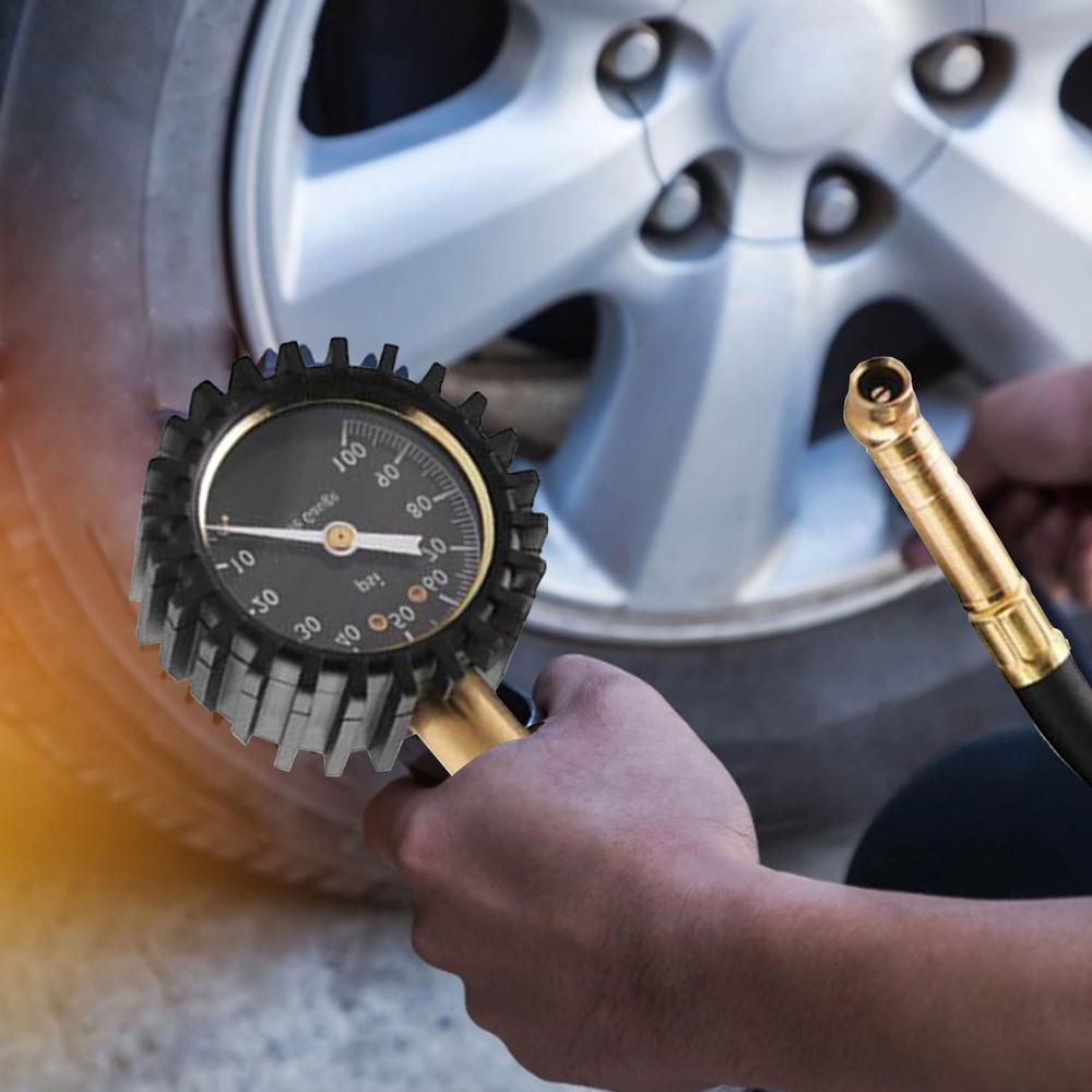 Tire Pressure Gauge Heavy Duty Tire Gauge Vehicles Universal Copper Valve Rubber Tube Tire Manometer Monitoring