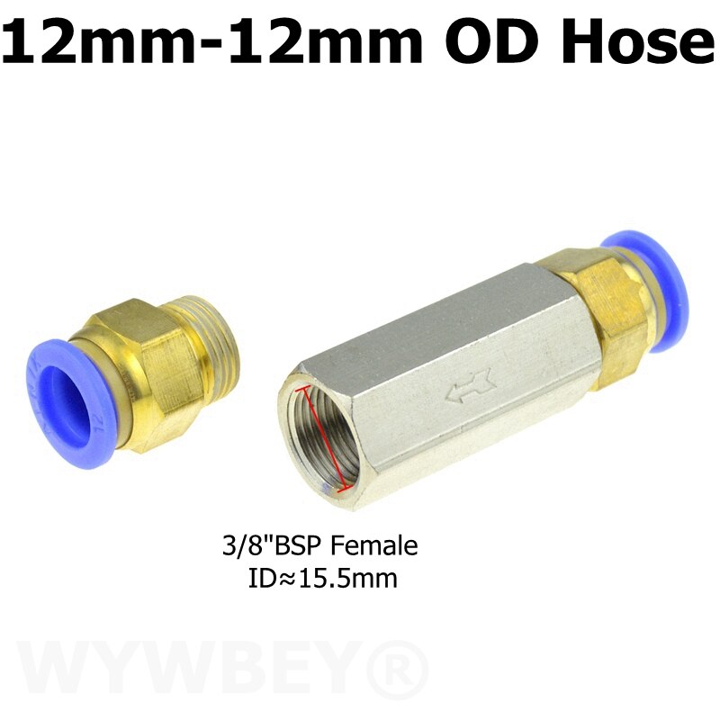Pneumatisk backventil 6mm 8mm 10mm 1/4 od slang envägsventil luftgas enkelvägs mässingsventil luftkompressor rörkopplingsadapter: Cv-blå-pc -12mm