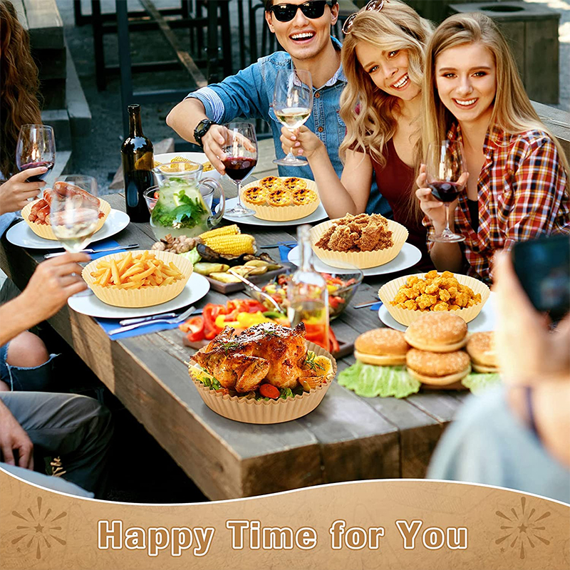 Revestimiento de papel pergamino desechable para freidora de aire, bandeja de papel a prueba de aceite, estera antiadherente para hornear, accesorios para freidora de aire, cuadrado, redondo, 50 Uds.