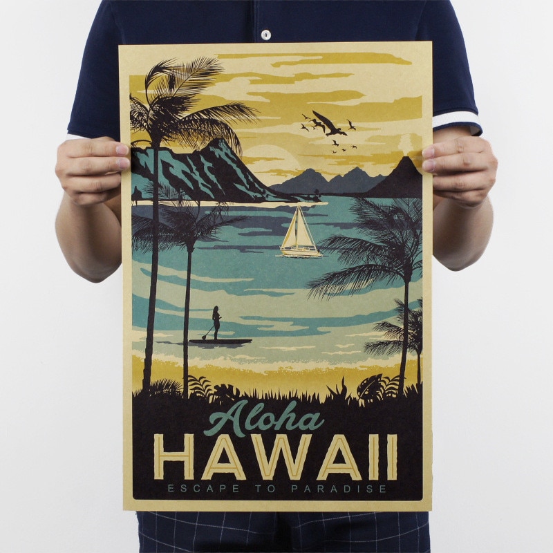 Aloha hawaii vintage plakat rejse landskab maleri kraftpapir væg kunst hjem værelse indretning klistermærker bar plakater væg klistermærker