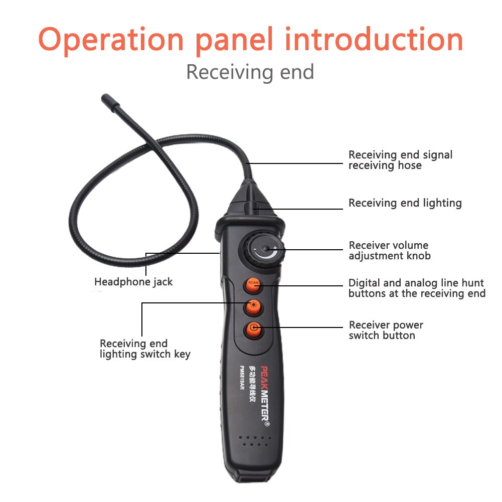 PM6819A Battery Powered Cable Tracker Electric Line Multifunctional ABS Universal Dual Mode Anti Interference