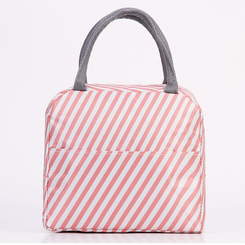 Fiambrera aislante térmica a rayas para niños y mujeres, bolsa de mano térmica para Picnic, fiambrera, color rosa,: Pink stripe