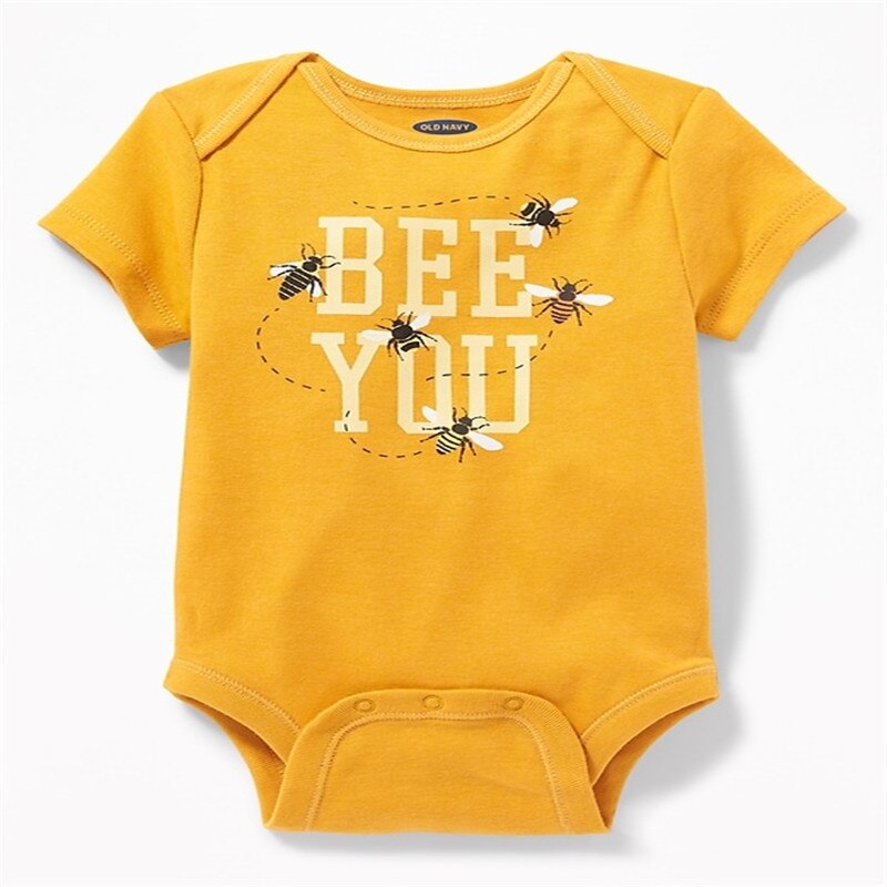 Pudcoco schattige babyjongen, meisjes, korte mouwen, bijenpakje, gele jumpsuit, babypakje, outfit, kleding 0-18m: 18m