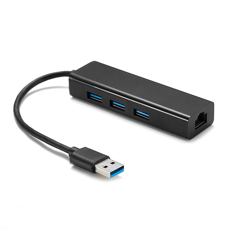 Usb 3.0 To Rj45 Gigabit Lan Adapter 3 Port Usb Hub 3.0 Connector Extender(Black): Default Title