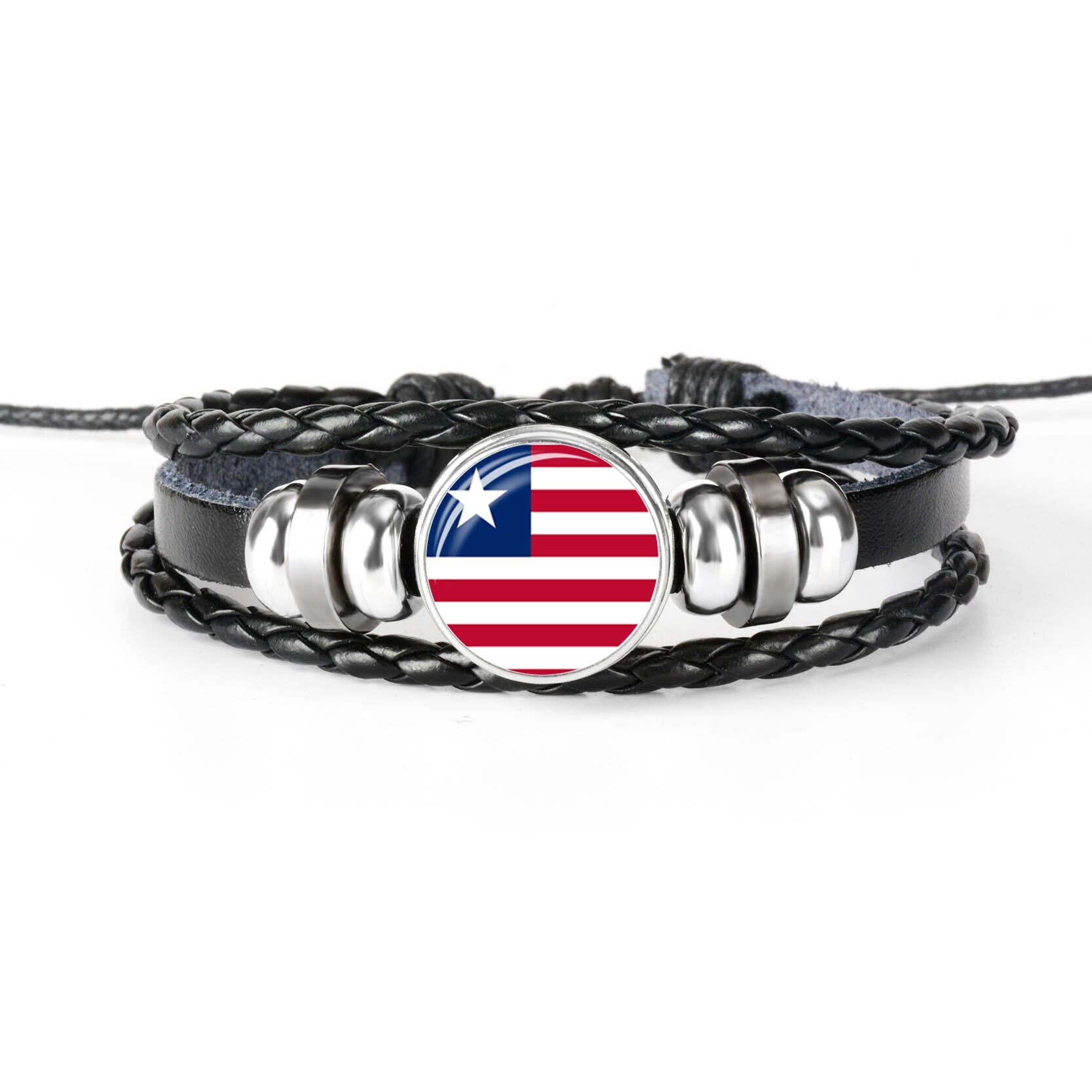 Pulsera de cuero hecha a mano para hombres y mujeres, brazalete con de la bandera de Rusia, con cabujones de cristal, de joyería,: LIBERIA