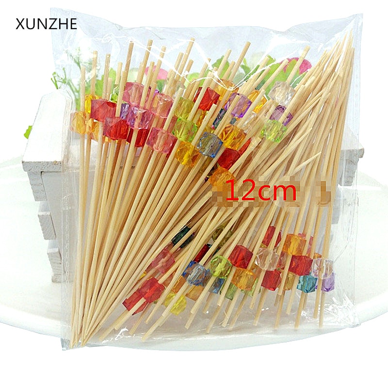 XUNZHE 12Cm Disposable bamboo / color acrylic Cocktail Drink Stirring Sticks Food Dessert Picks Fruit Fork postre accessories