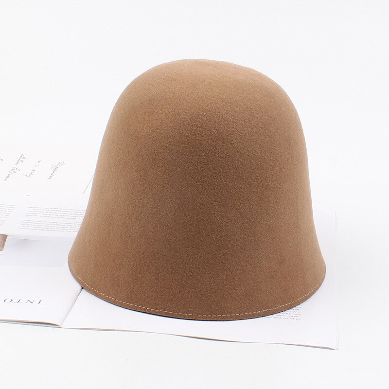 Autumn Wool Bucket Hats Women Bucket Caps Solid Simplicity Hat Caps For Lady: Brown