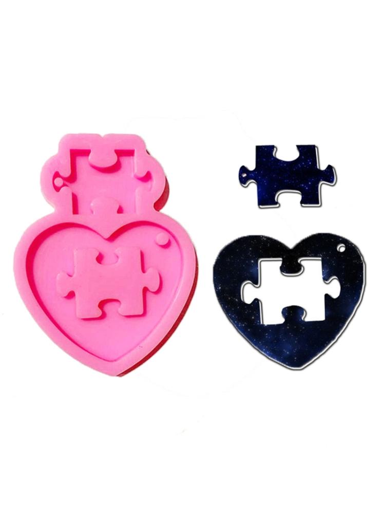 DIY Autistic Love Puzzle Pendant Keychain Silicone Mold Heart Jigsaw Puzzle Mold