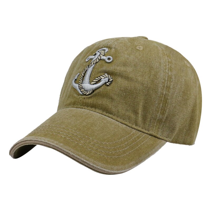 Hip hop sailor male Washed do old style anchor embroidery baseball caps retro hat outdoor sun shade curved brim cap man: KHAKI