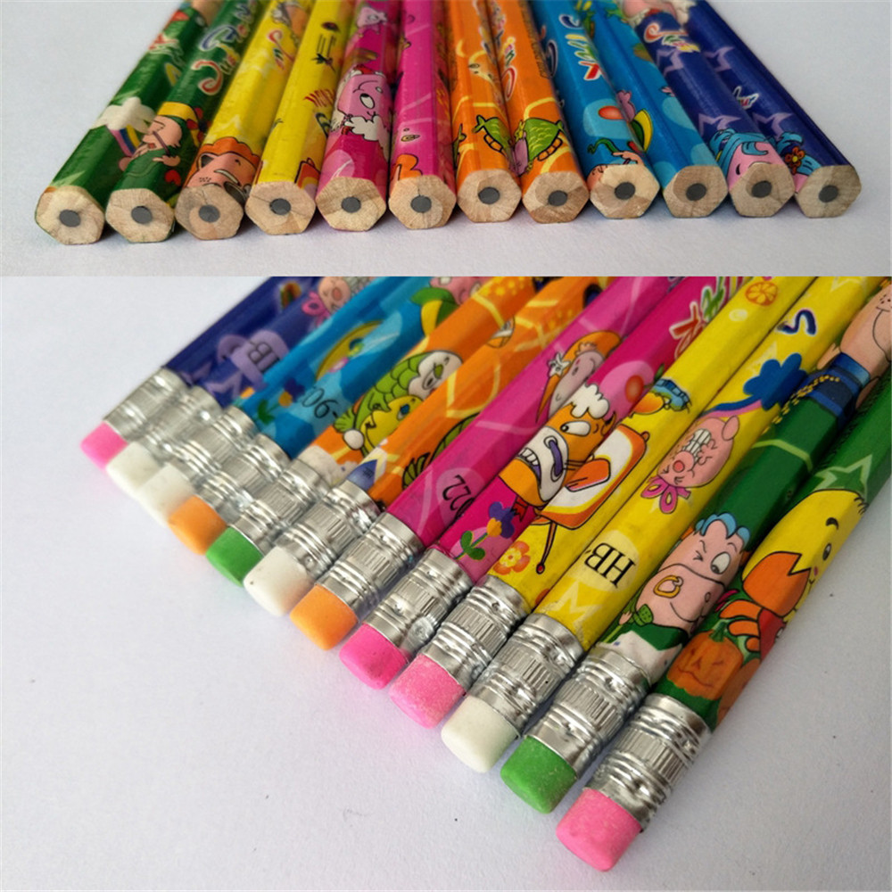 10pcs/lot Cute Cartoon Pencils with Erasers Kawaii Stationery HB Lead Wood Standard Pencils for Kids School Office Supplies