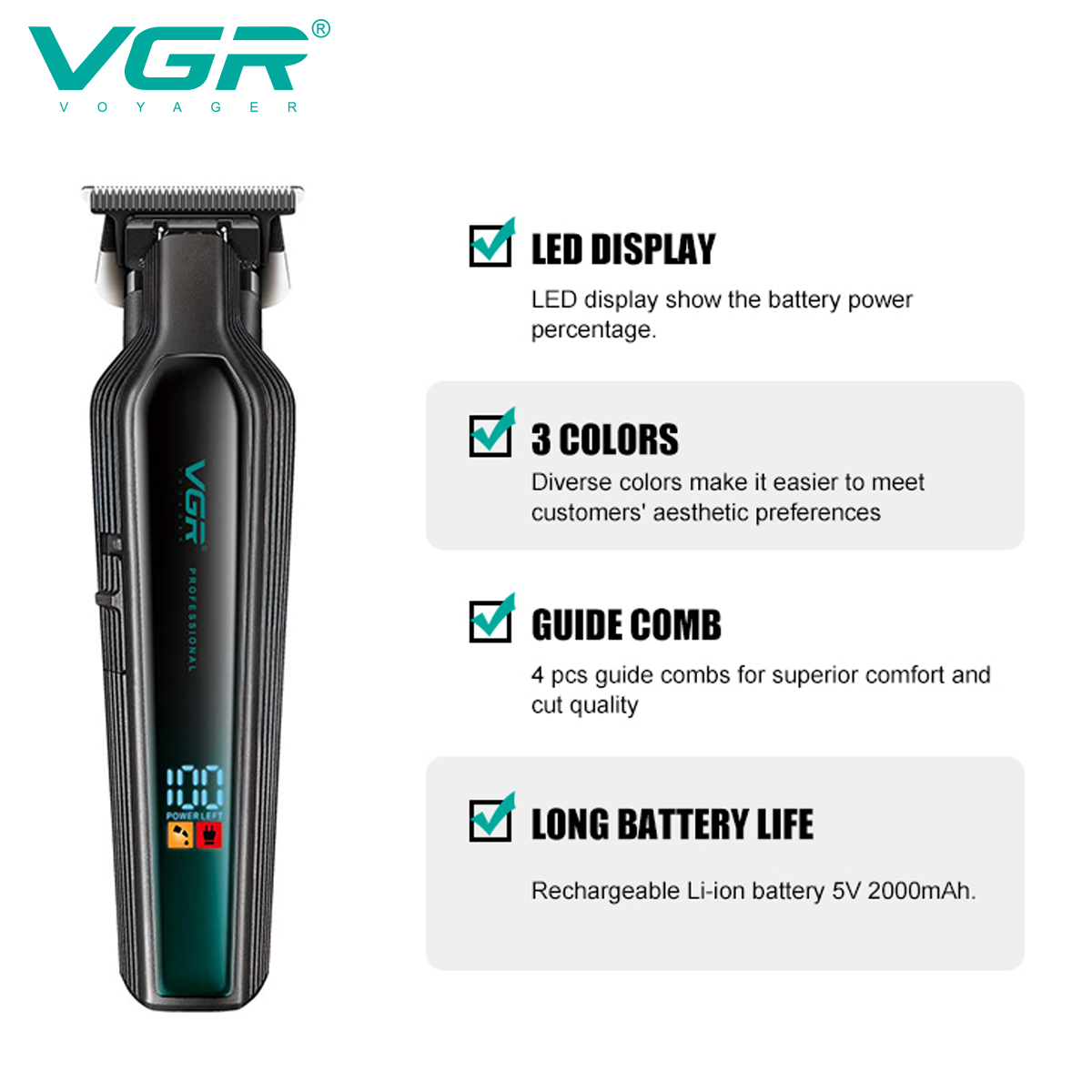 VGR Maquina para cortar cabello hombre maquinilla cortar el pelo cortapelos Recortador de pelo Cortapelos Recargable Clíper Ajustable Máquina cortadora de cabello Cortapelos eléctrico para hombre V-930