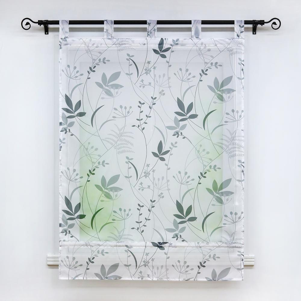 Romerska gardiner löv och kvistar tryckta tyll panel draperier tab top för hem kök dekoration 1 st