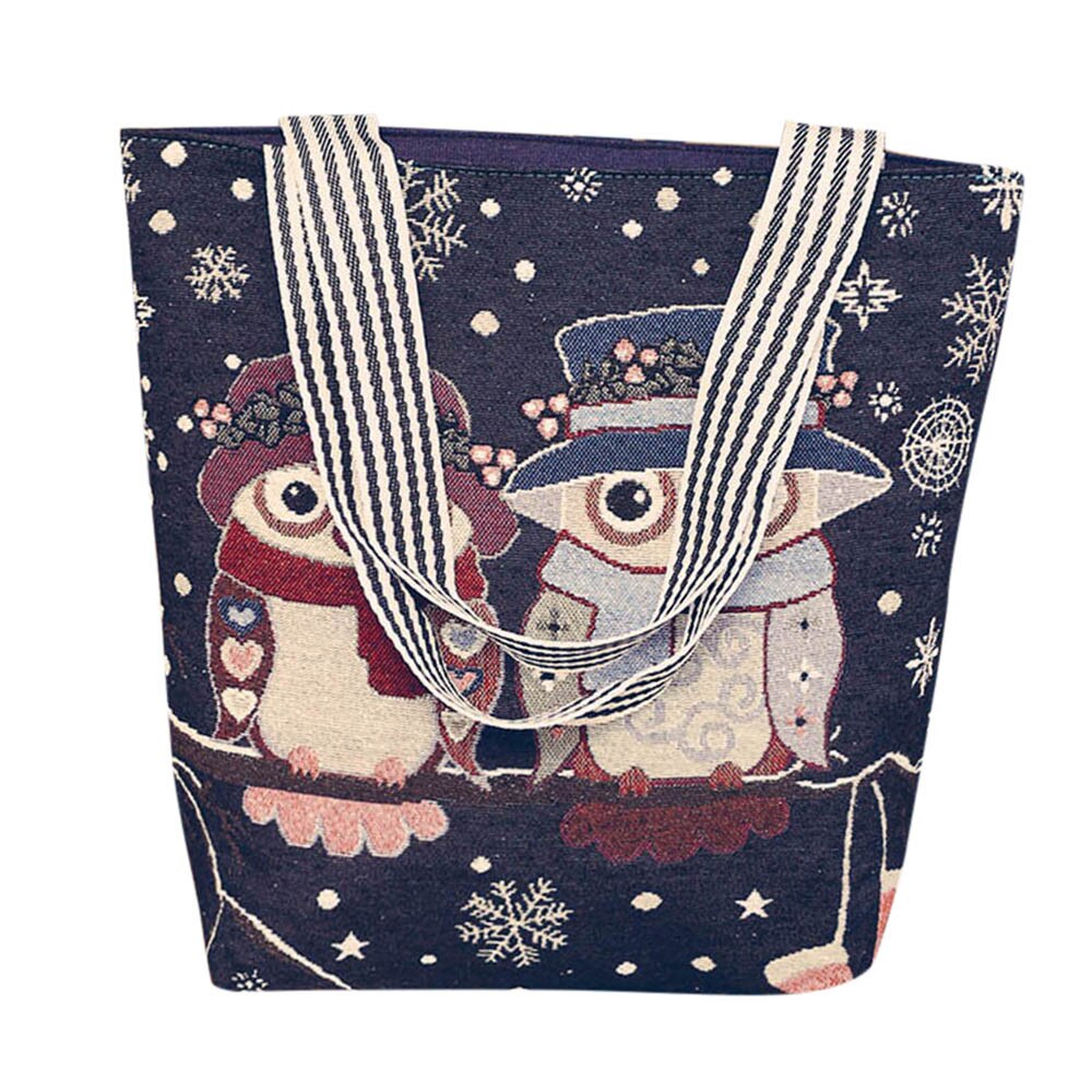 Large Capacity Canvas Cartoon Owl Satchel Tote Shoulder Bags For Women Casual Wild Handbag For Birthday bolso mujer: I