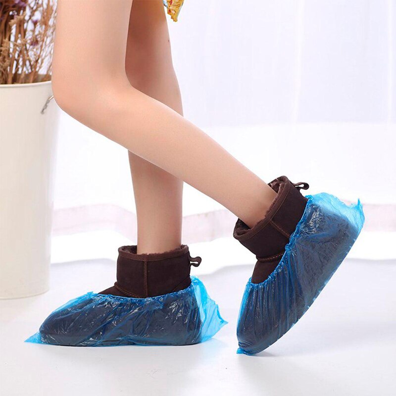 100pcs/lot Disposable Waterproof Plastic Shoe Covers Rainy Day Carpet Floor Protector Thick Cleaning Shoe Cover Blue Overshoes