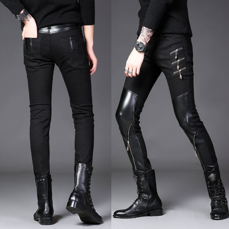Höst män skinnbyxor slim-fit byxor läder prestanda herr byxor streetwear män hip hop byxor harem byxor