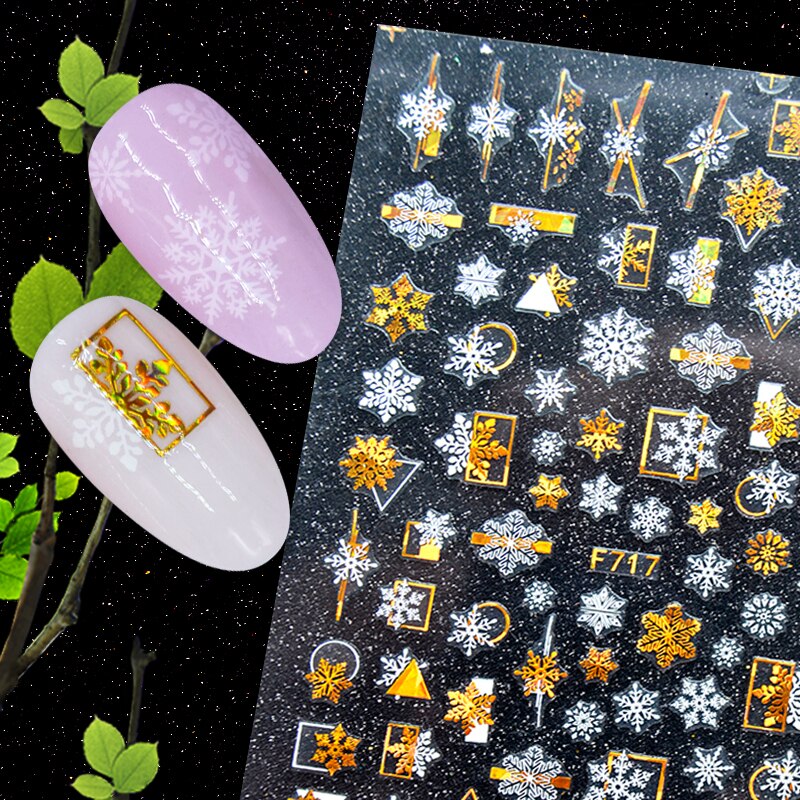 3D Stickers Voor Nagels Wit Gouden Sneeuwvlok Nail Sticker Folie Decals Geometrie Nail Art Decoraties Manicure Accessoires