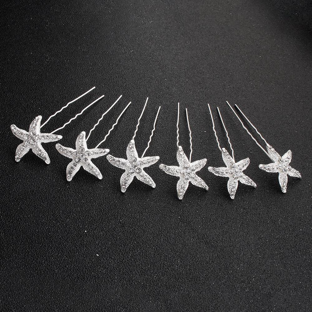 6PCS Haarnadeln Hochzeit Braut Brautjungfer Haar Ornament Perle Kristall Stern Seestern Haar U Pin Clip Bruiloft Haar Accessoires