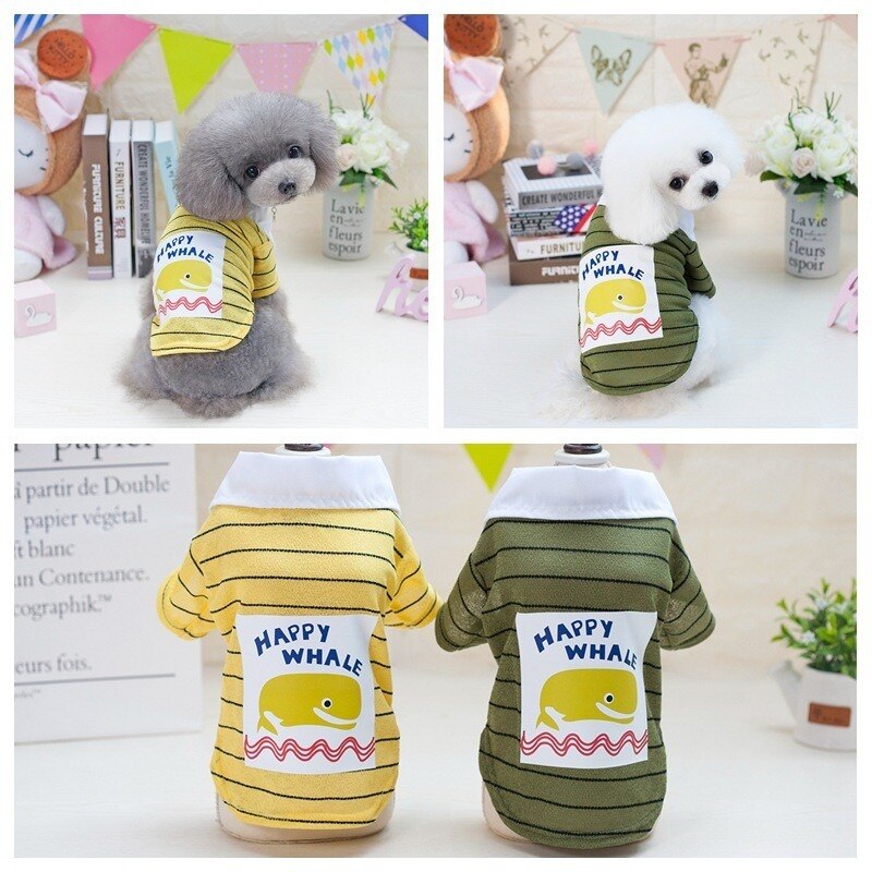 Dolphin Print Dog Clothes T-shirt Stripe Dogs Clothing for Pet Costume Cartoon Spring Summer Chihuahua Ropa Para Perro