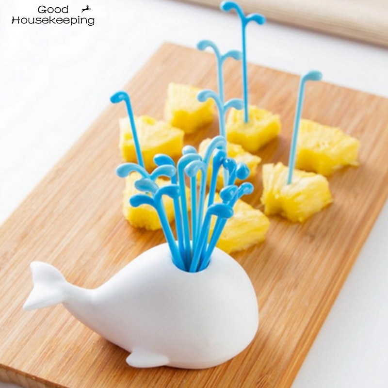1 Juego de ballena blanca bonita Beluga, accesorios de cocina, herramientas de dispositivos para verdura, frutas de cocina, para decoración del hogar, fiestas, vestíbulo, juego de tenedor de fruta