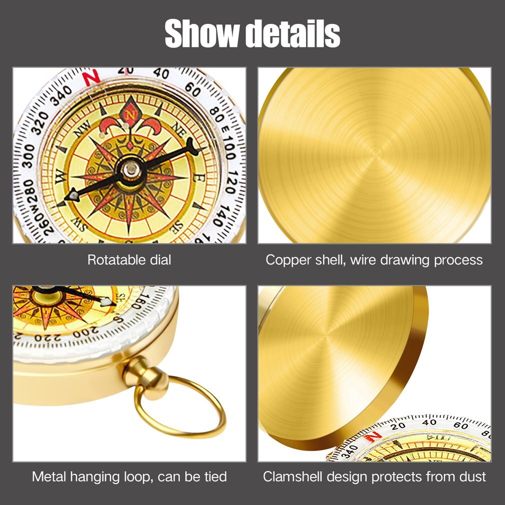 Camping Hiking Pocket Brass Golden Compass Portable Compass Navigation for Outdoor Activities