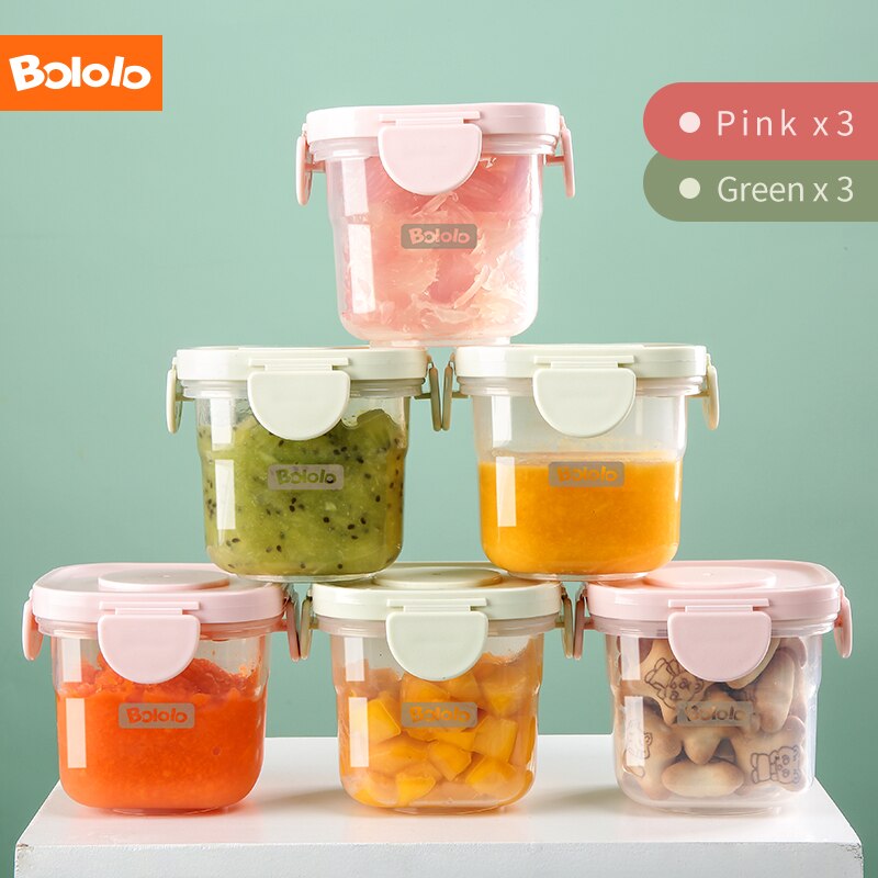 Bololo Baby food box bowl children food kit storage freezer box can be steamed baby food container: Pinkx3 Greenx3
