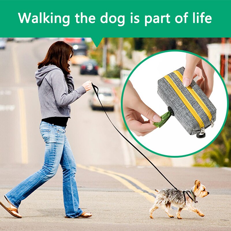 Dog Poop Dispenser With Double Zipper Leak-Proof Dog Waste Bags Oxford Cloth Waste Bag Dispenser Dog Poop Holder