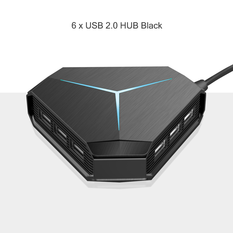6 Port USB Hub 1m Cable Splitter With TF SD Card Reader Mic AUX Cool Light Charging USB 2.0 Hab for Compter USB Combo: Style1 Black 2.0