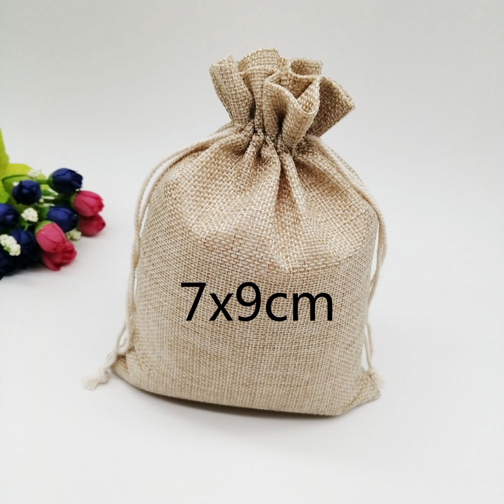 6pcs/lot Jute Bags Drawstring Pouch Box Packaging Bags For Linen Bags Jewelry Display Wedding Sack Burlap Bag Diy: 7x9cm