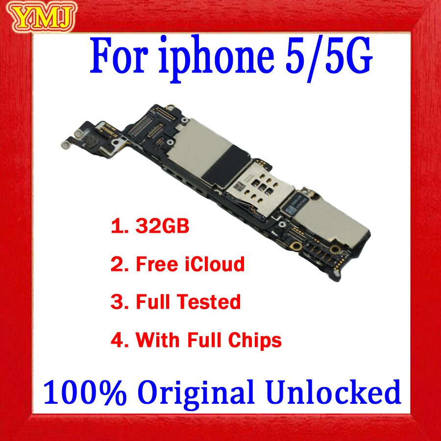 Voor Iphone4 4S 5 5C 5S Moederbord, 100% Originele Ontgrendeld Voor Iphone 4 5 Moederbord Met Volledige Chips & Ios Systeem, 8Gb/16Gb/32Gb/64: For 5 32GB