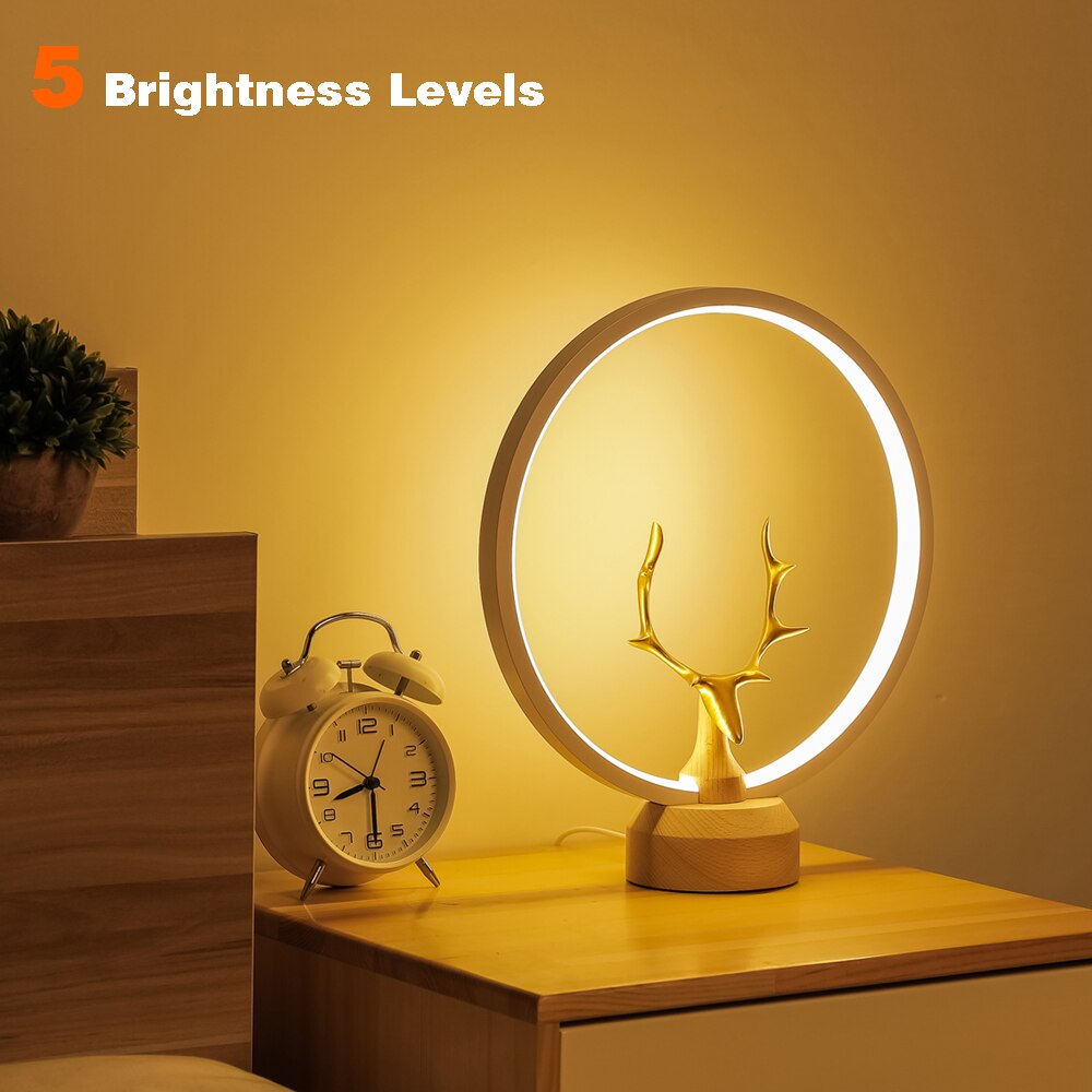 LONRISWAY LED Wood Desk Lamp, Bedroom Bedside Night Light, Dimmable Led Lighting, Home Decor, Unique House warmging Gif