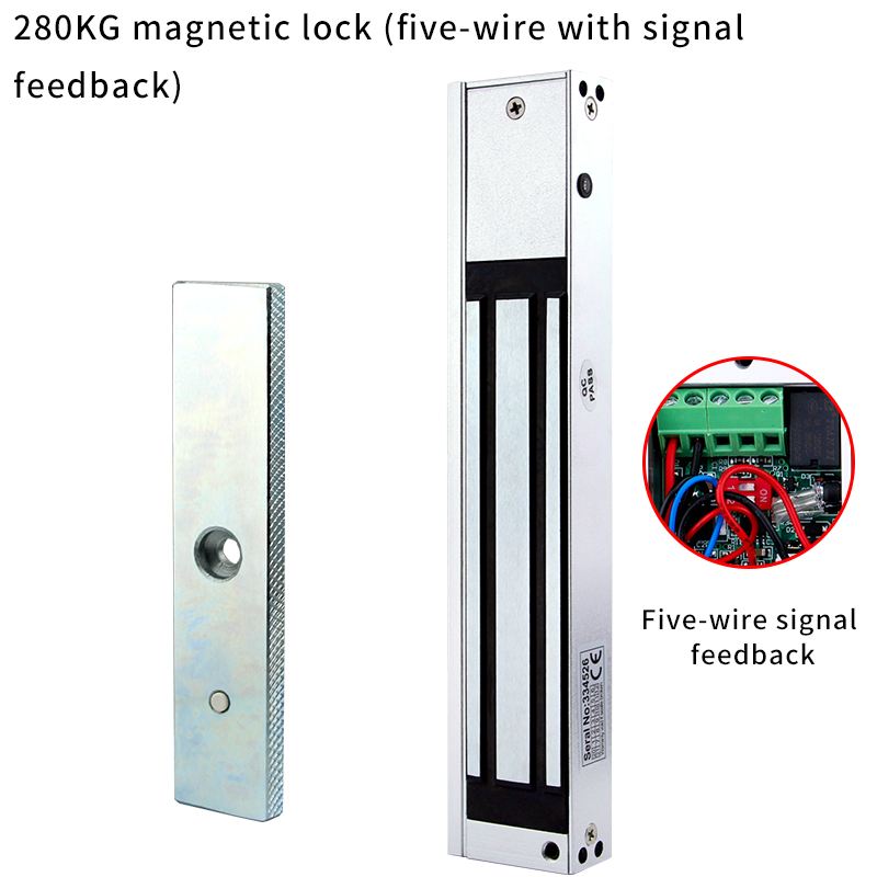 DC12V 500ma Single Door 280KG Electric Lock Magnetic Lock, Outdoor Waterproof, 5-wire Signal Feedback, for Access Control System: Gold