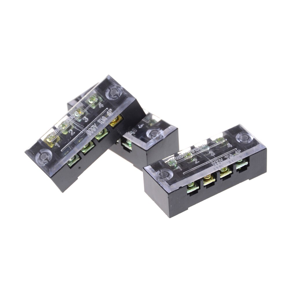 3 Pieces Dual Row 4 Position Screw Terminal Block Strip 600V 15A w Cover TB-1504 Barrier Terminal Block