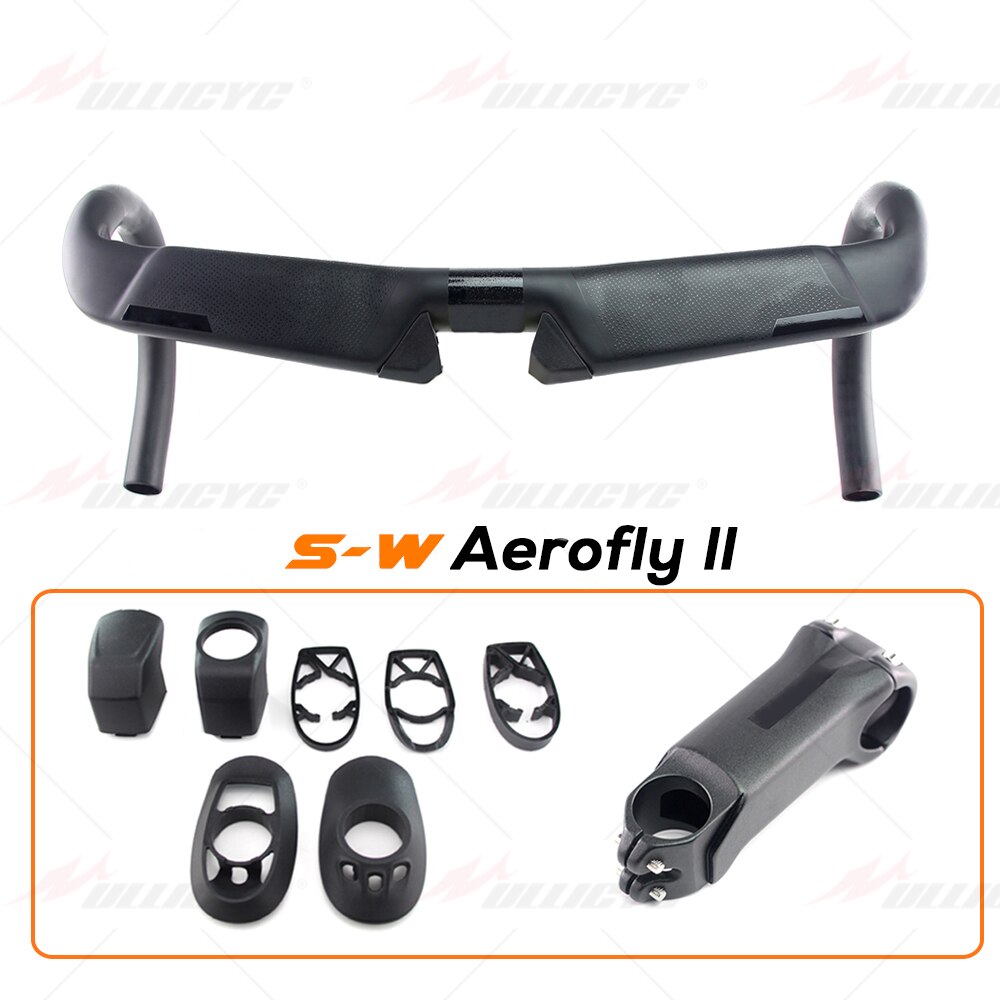 S-W Aerofly II Carbon Road Handlebar Matte Bar 31.8*380/400/420/440mm With VG Alloy Stem 90/100/110mm