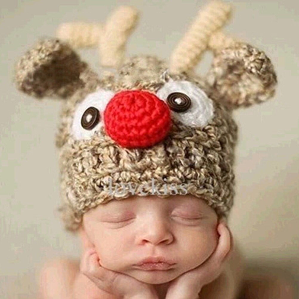 Baby håndlavet strikket hat hæklet strik rensdyr gevir hat halloween jul hat fotografering prop baby shower