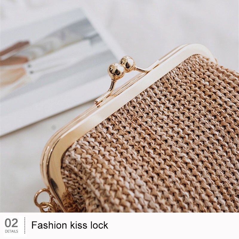 Borse a tracolla piccole Boho per donna pochette da sera Hasp borsa da donna borsa a tracolla da donna in paglia da spiaggia in Rattan