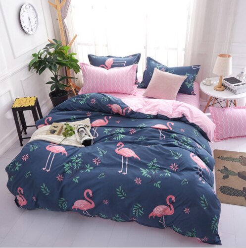 4pcs Flamingo Duvet Quilt Cover Pillowcases Bedding Set Single Double King Super: C / 15x200cm