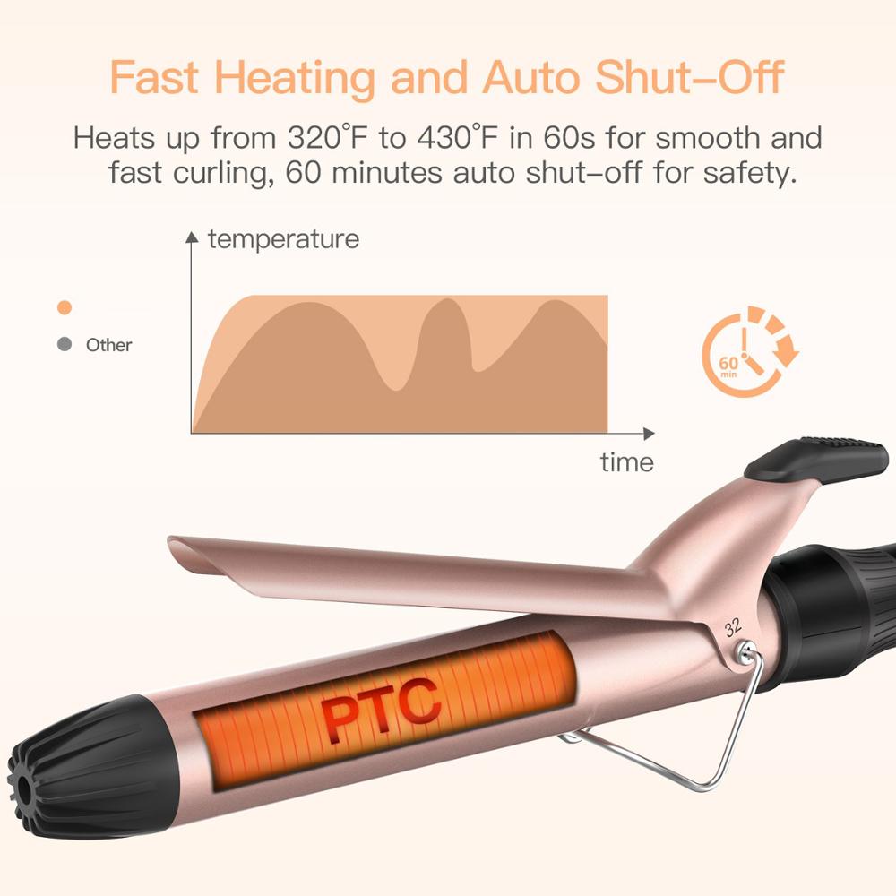 Curling Tongs 25mm Ceramic Tourmaline Hair Curlers Large Barrel Curling Tong with 4 Heat Setting 220℃ Curling Wand