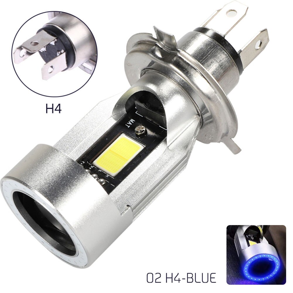 Red &amp; Blue Angel Eye H4 Led Motorfiets Koplamp BA20D Scooter Lamp Licht Accessoires Dc Motor Drl 12-80V Koplamp Verlichting: H4 Blue