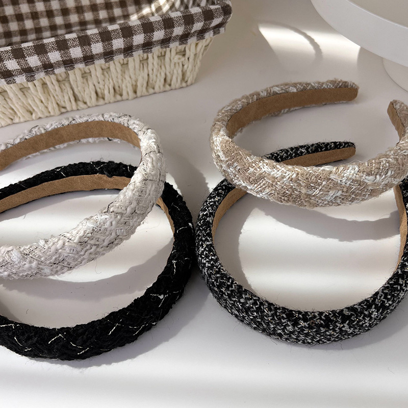 Lattice Tweed Headbands for Women Retro Temperament Hair Bands Solid Sponge Hair Hoop Autumn Winter Hair Accessories