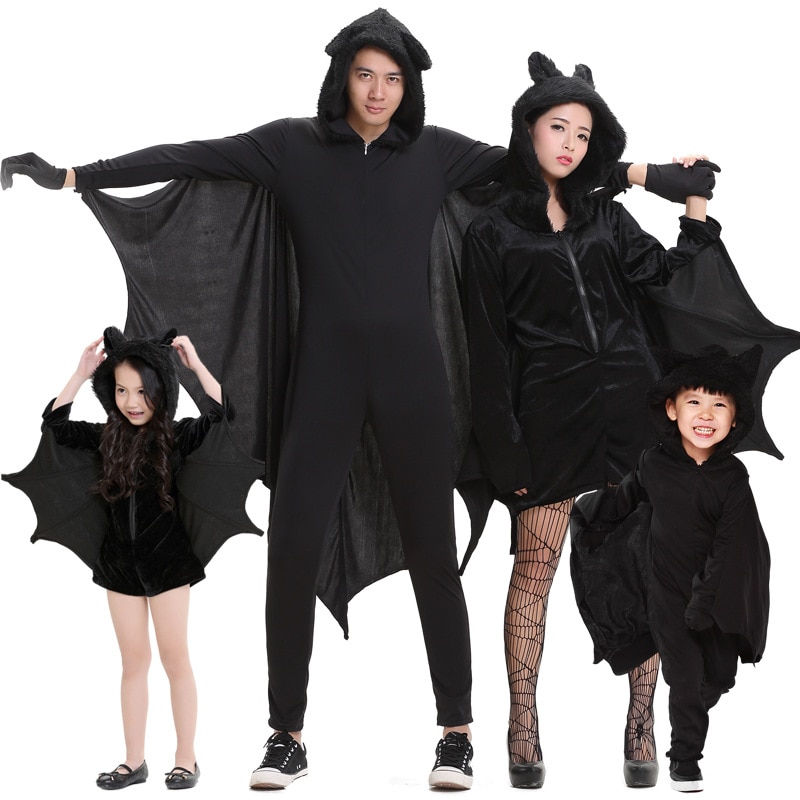 Costumi cosplay per feste di carnevale di Halloween Costume da vampiro pipistrello nero abbinato alla famiglia per bambini adulti Tuta cosplay pipistrello per bambini