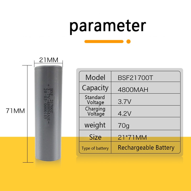 Batterij 21700 4800Mah 3.7V Oplaadbare Li-Ion Batterijen Voor Elektrische Auto 'S