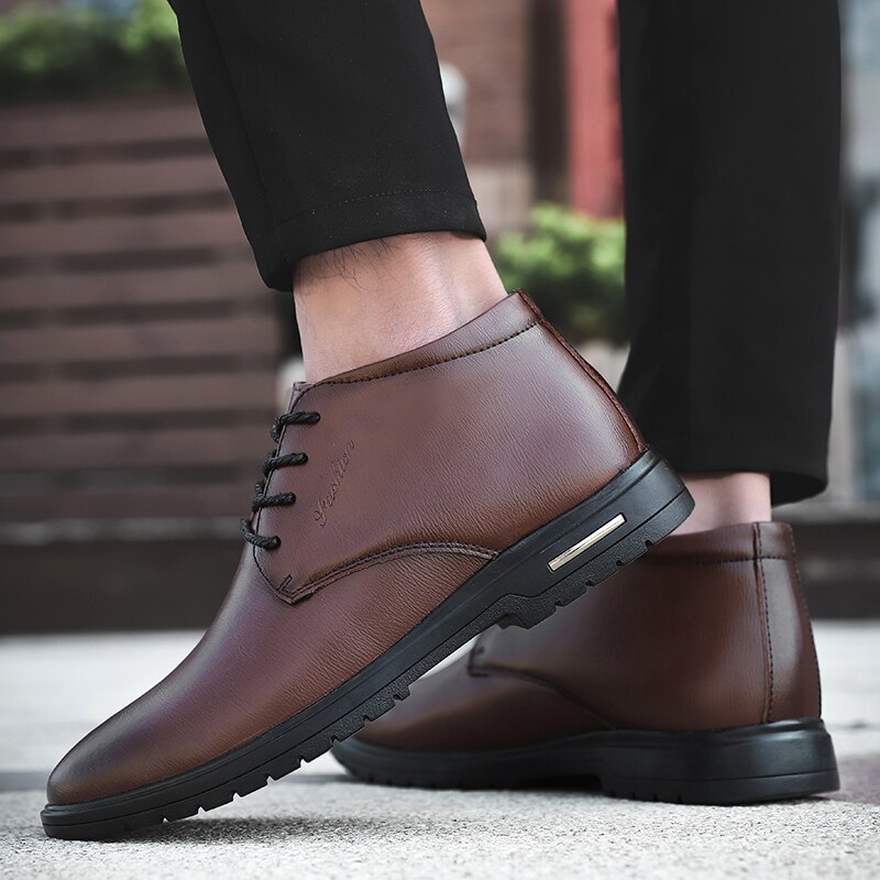 Vinter snöstövlar läder varma pälsstövlar casual plysch stövlar chelsea boots stor storlek 38-47