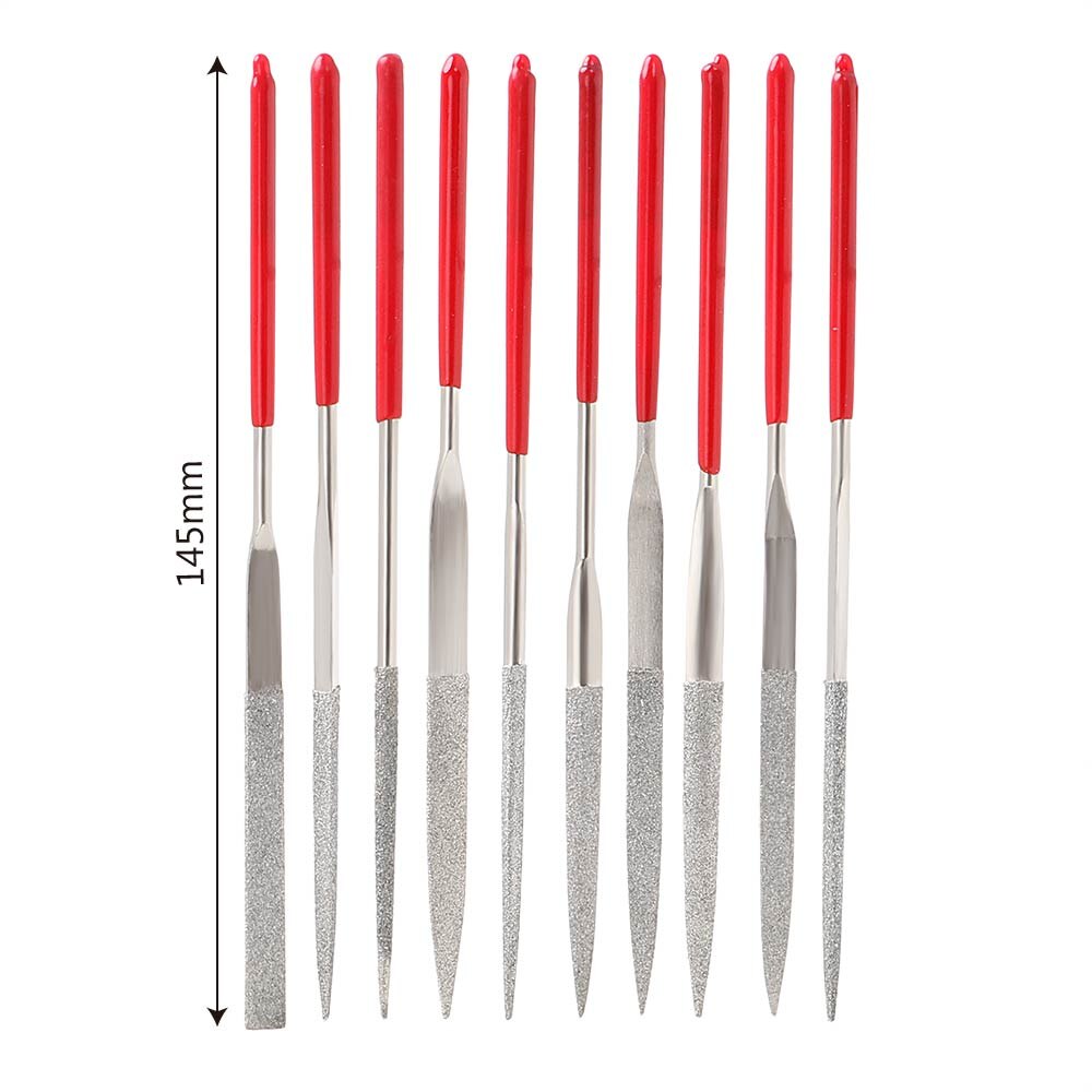 DIYWORK Mini Needle File Set 10Pcs for Ceramic Glass Gem Stone Hobbies and Crafts MTS013 140mm Diamond Coated