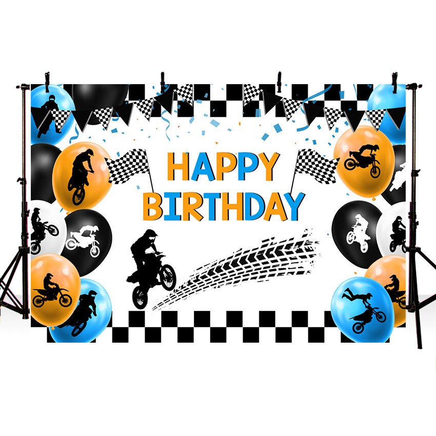 Mehofond – arrière-plan de photographie de Motocross, ballons bleus, décor de moto, fête d'anniversaire pour garçons, accessoires de Studio Photo