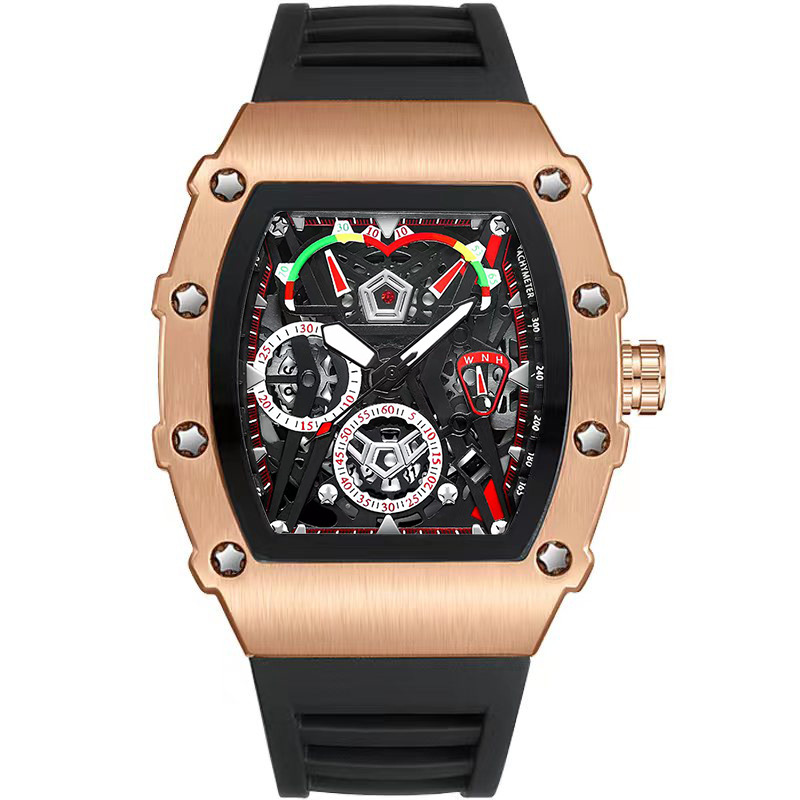 UTHAI CQ309 Herrenuhr Wasserdicht Nachtlicht Kalender Wein Eimer Silikonarmband Quarzuhr Herrenuhren: Kaffee