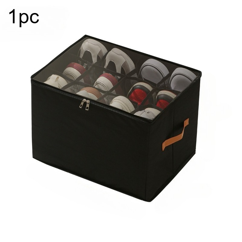 1pc Multiple Lattices Shoes Storage Box Foldable Separated Shoes Box Large Capacity With Handle Shoe Dispenser Shoes Organizer: black