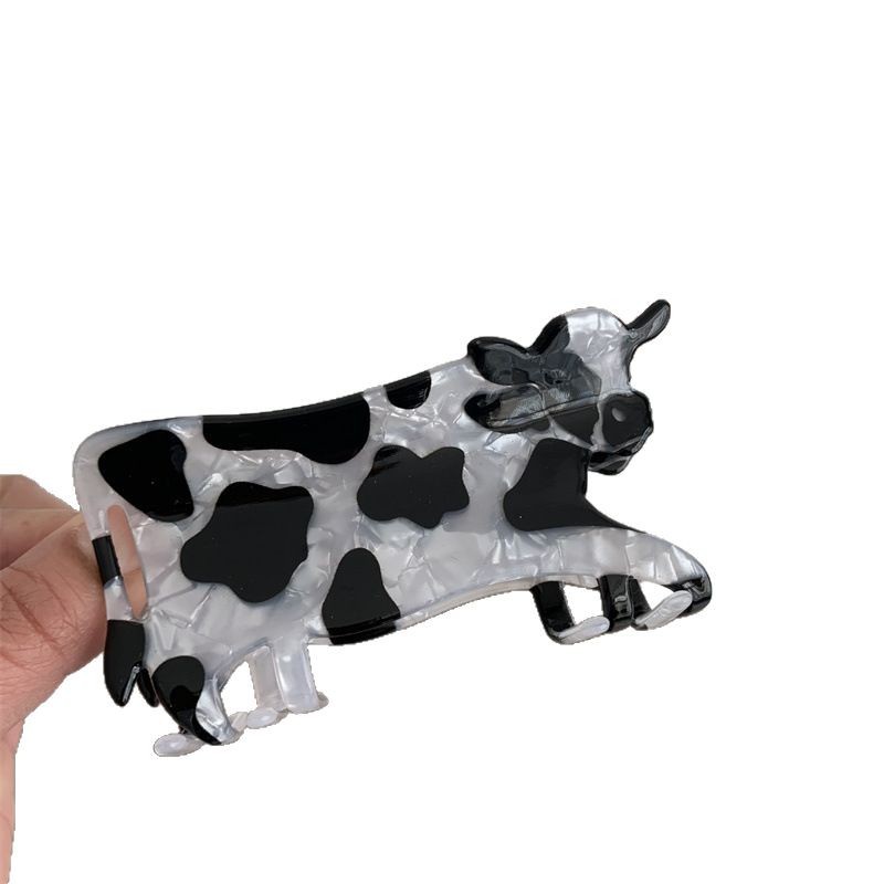 1 pinza para el pelo con forma de vaca animal, clip de tiburón estampado acrílico, nueva horquilla accesorio para el cabello
