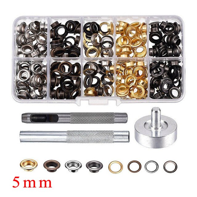 100/180/200 stk/sæt metal gennemføring øjenværktøj messing presenning telt flag fortelt lærred diy sæt kit ankomster tilbehør øjer: C 200 stk 5mm
